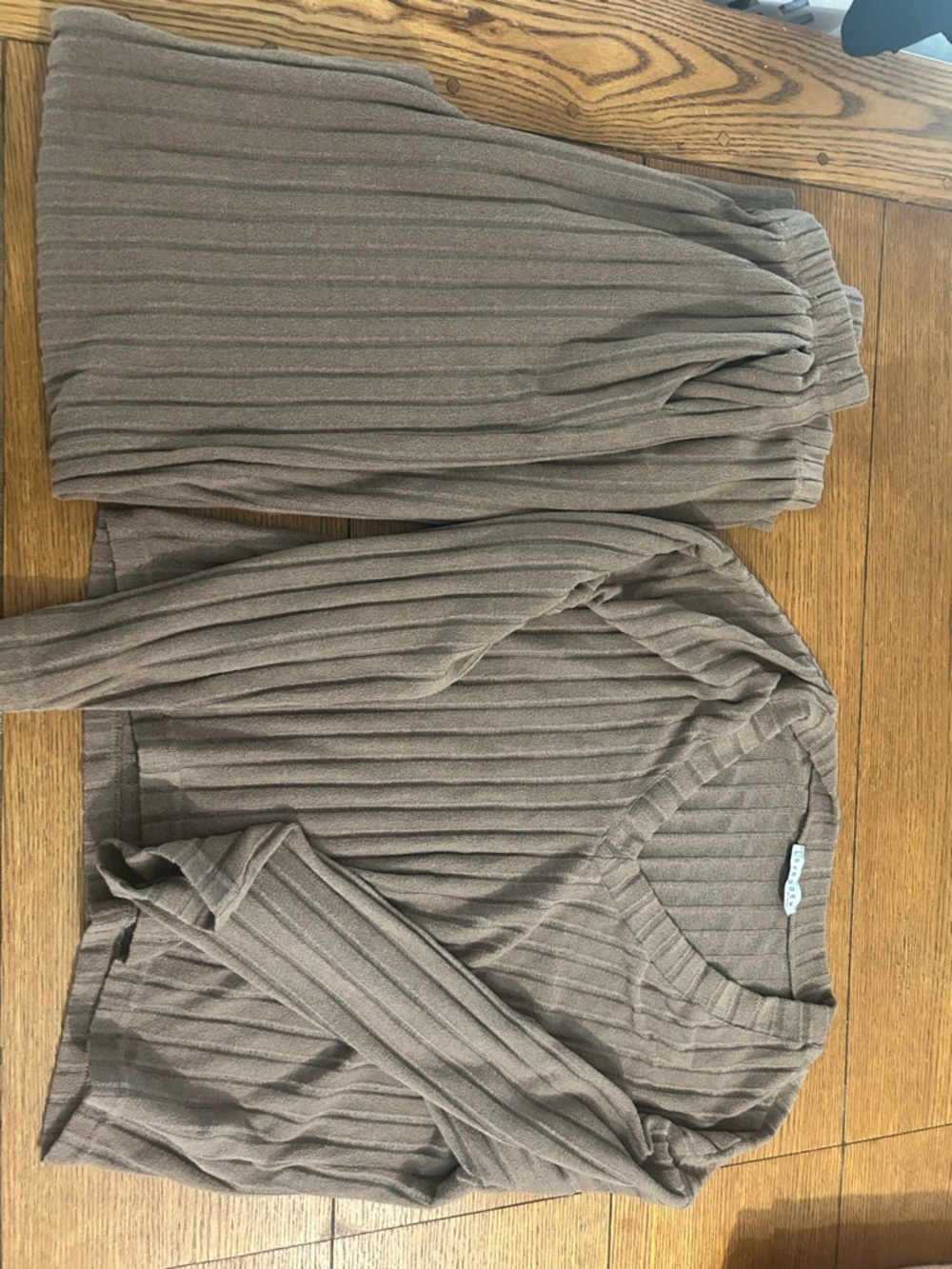 Taupe Ribbed Knit Pantsuit Set - Women's Two-Piece Lounge Set